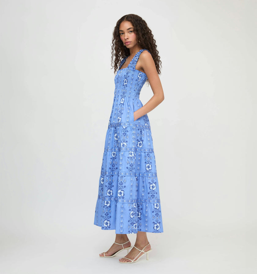 The Kimmy Maxi Nap Dress - Blue Arcadia Border