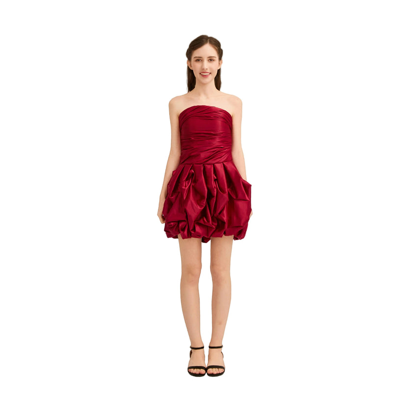 Burgundy Belblossom Strapless Satin Dress