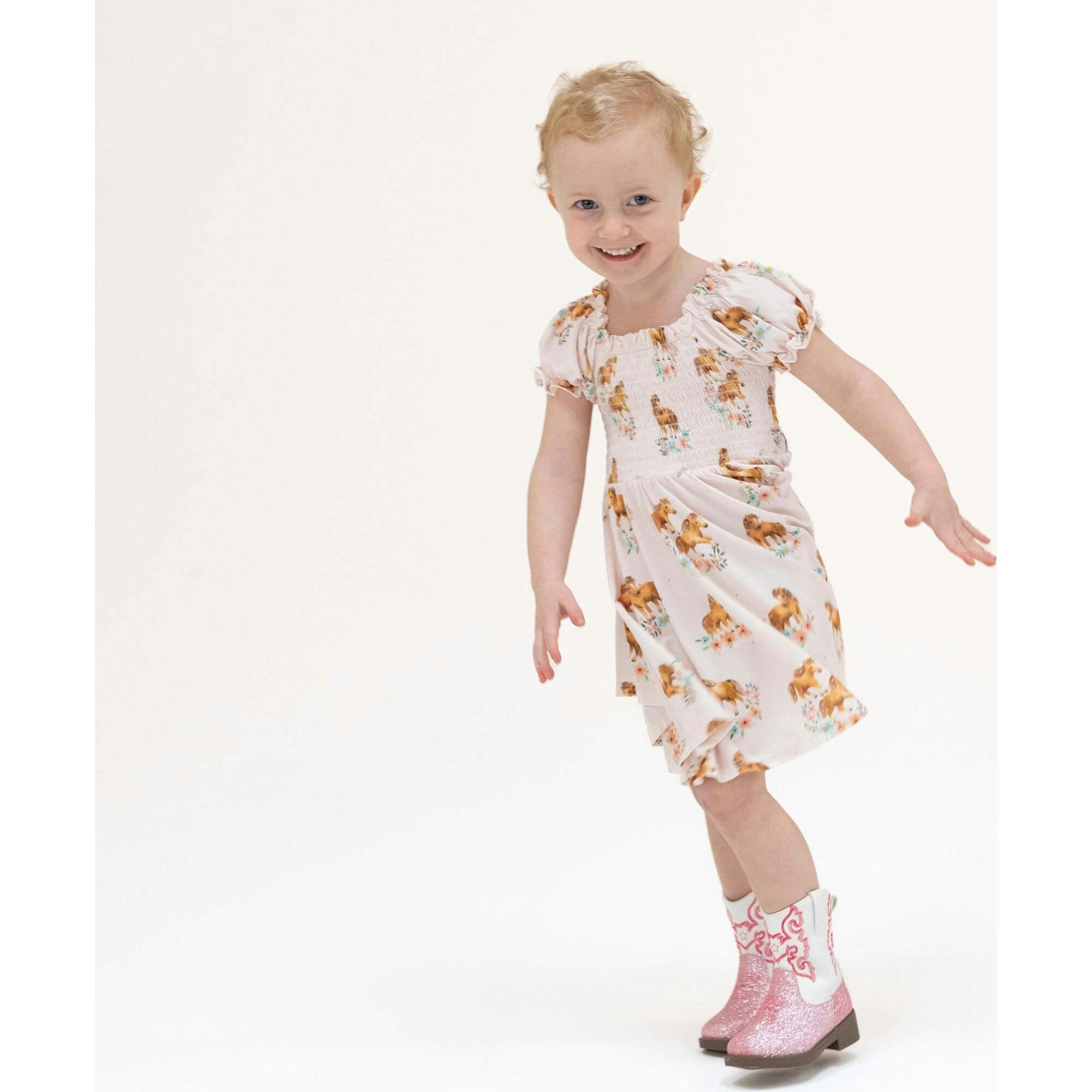 Pink Ponies - Smocked Twirly Dress and Bloomer