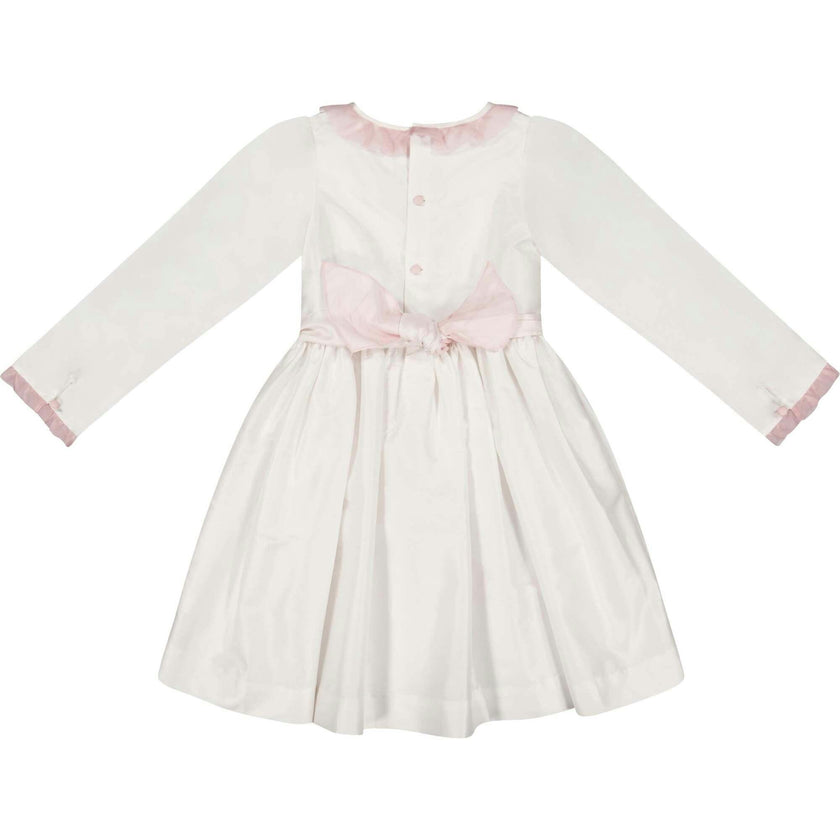 Sofia White Taffeta Long Sleeve Smocked Dress