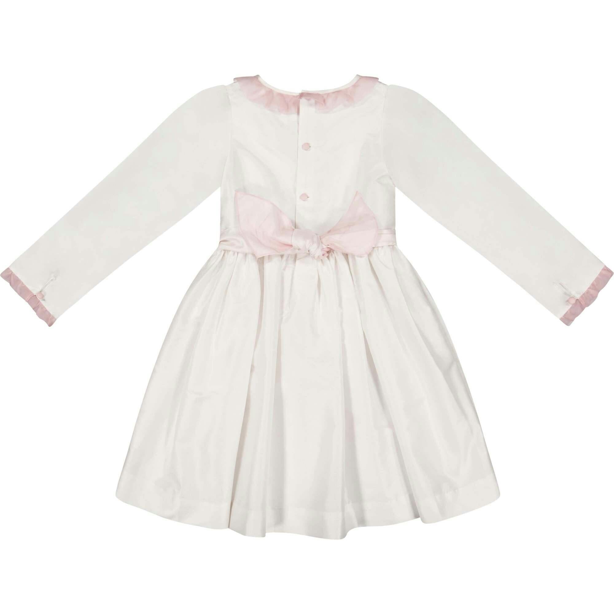 Sofia White Taffeta Long Sleeve Smocked Dress