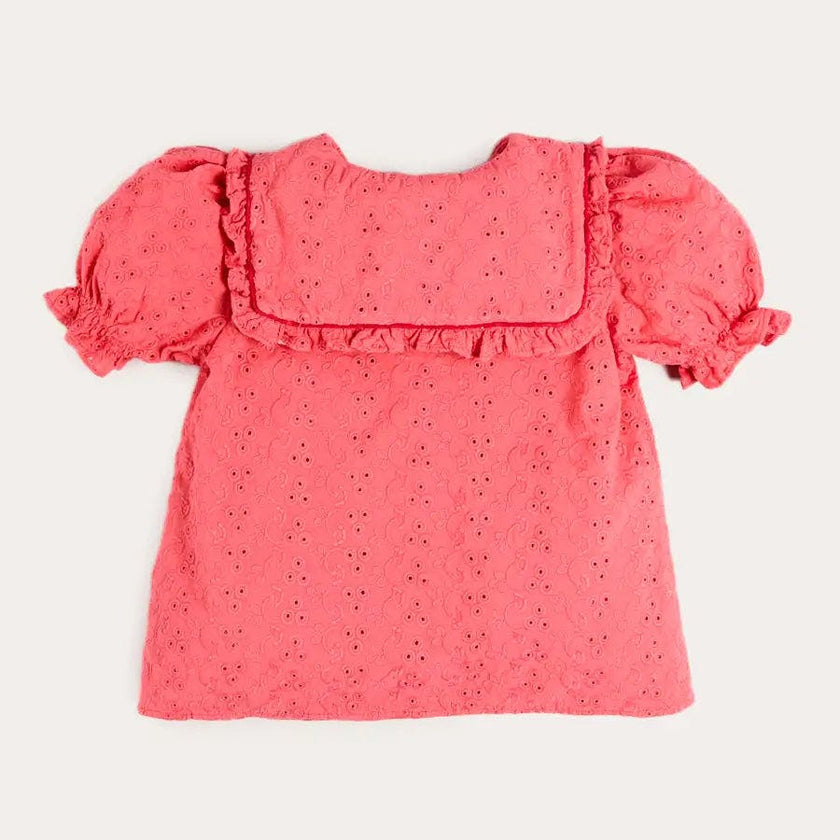 Broderie Anglaise Mariner Collar Blouse in Strawberry (4-12yrs)