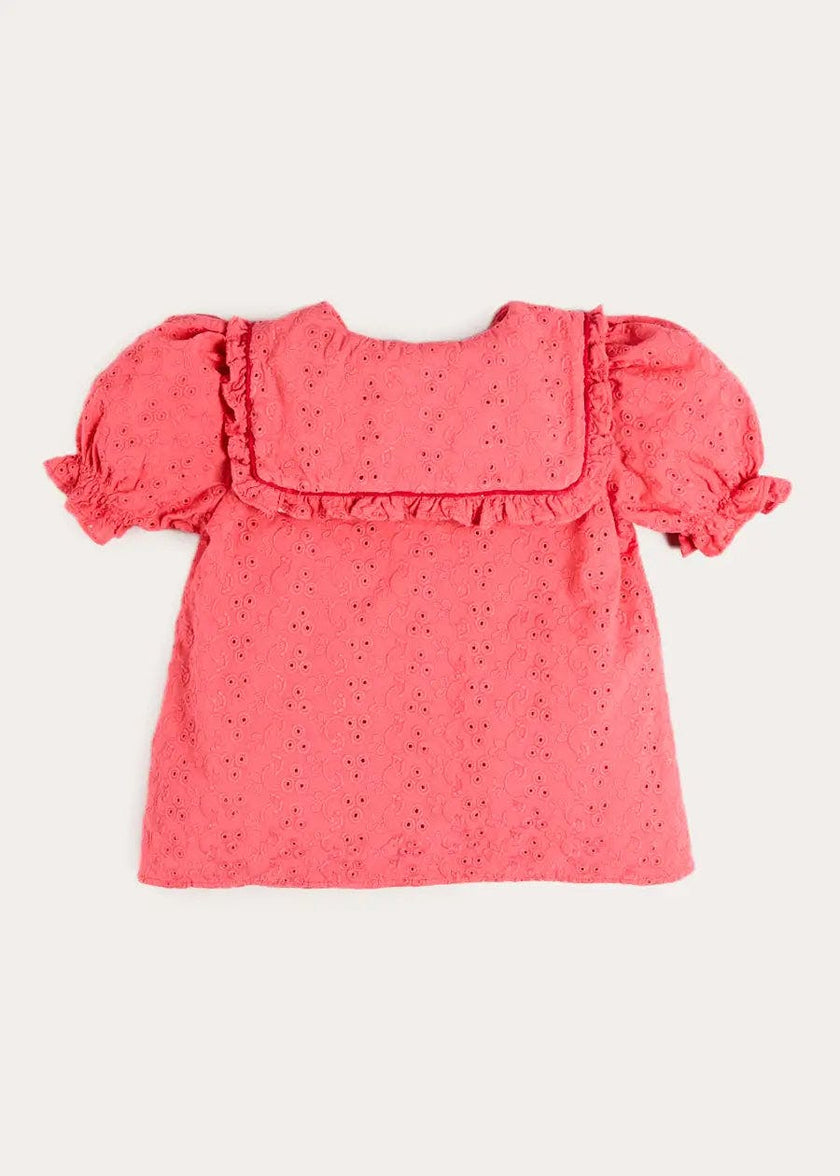 Broderie Anglaise Mariner Collar Blouse in Strawberry (4-12yrs)