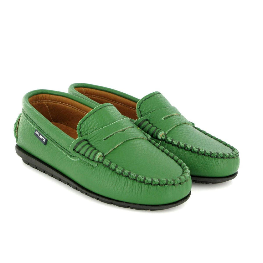 Grainy Leather Penny Moccasins, Green