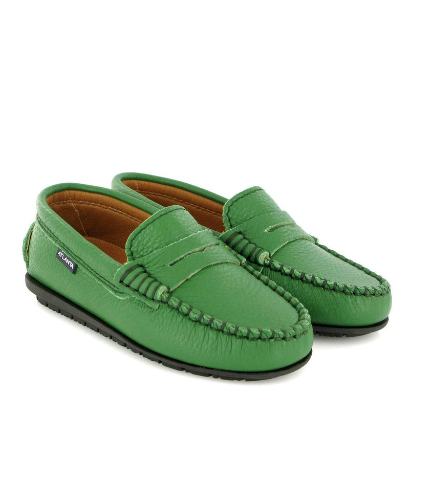 Grainy Leather Penny Moccasins, Green