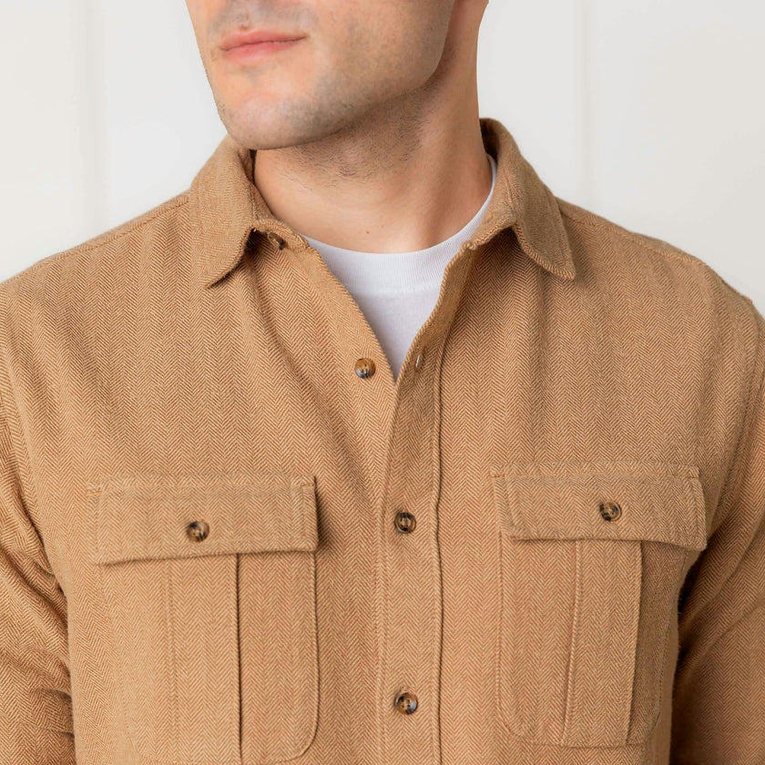 Men's Organic Flannel Double Pocket Button Down Shirt, Brown
