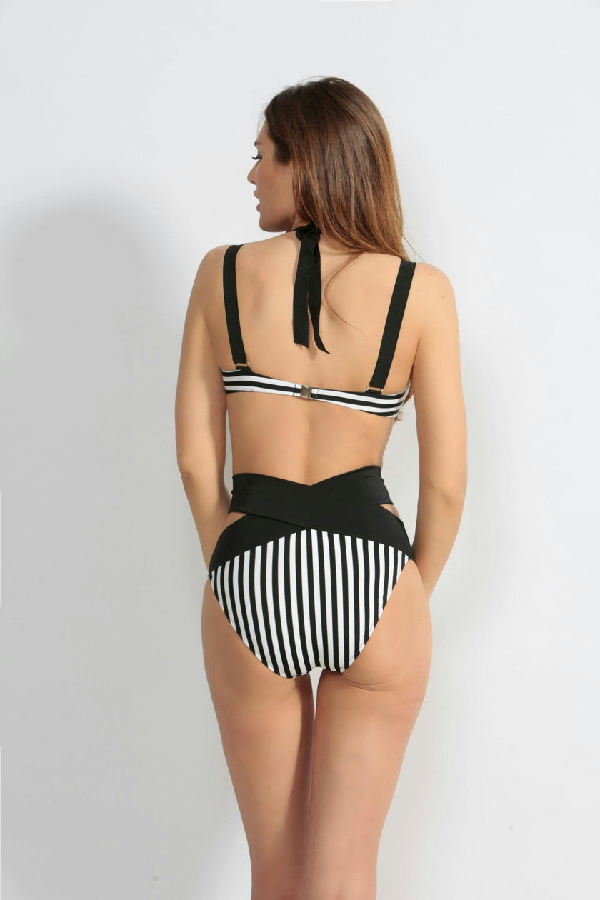 Nadelon Bandage Stripe Woman Bikini