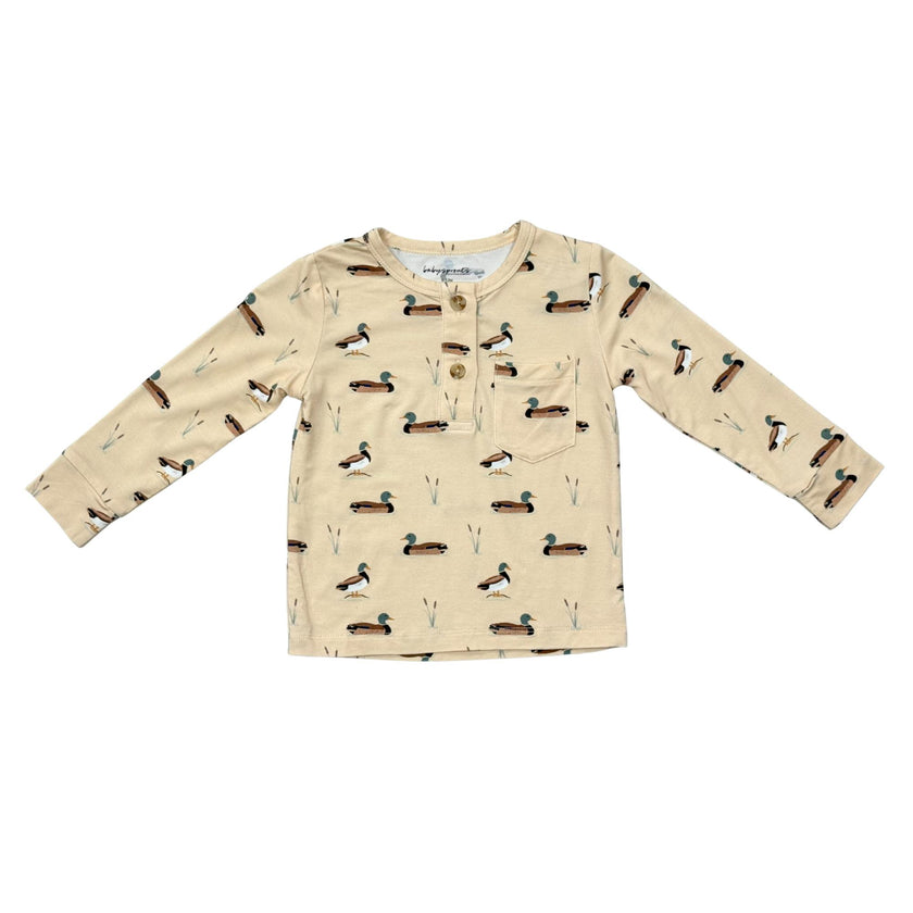 Boys Long Sleeve Henley Shirt in Mallard Ducks