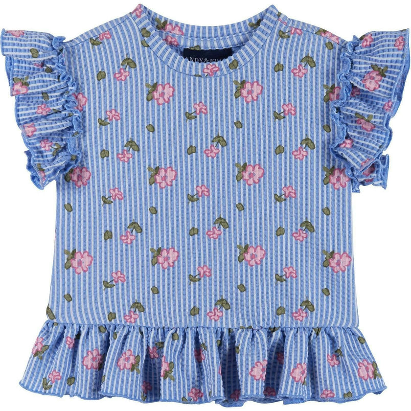 Infant Girls Knit Seersucker Top & Pant Set | Blue Floral