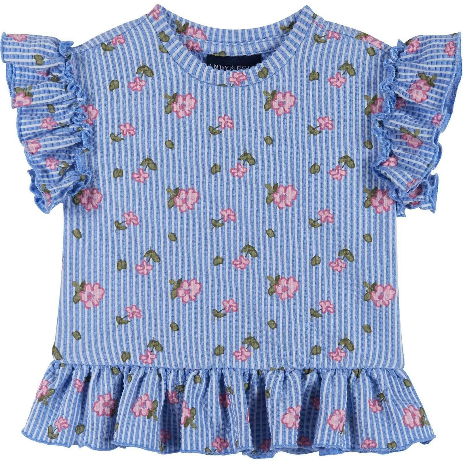 Infant Girls Knit Seersucker Top & Pant Set | Blue Floral