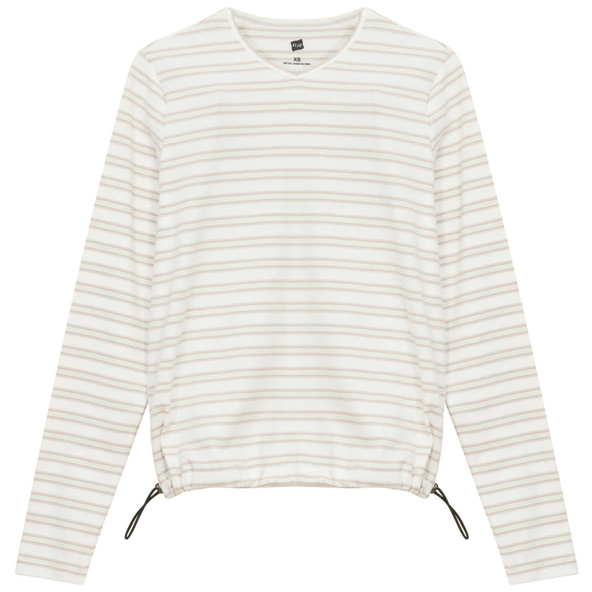 Ribbed Striped V Neck Tee With Bungee Rope