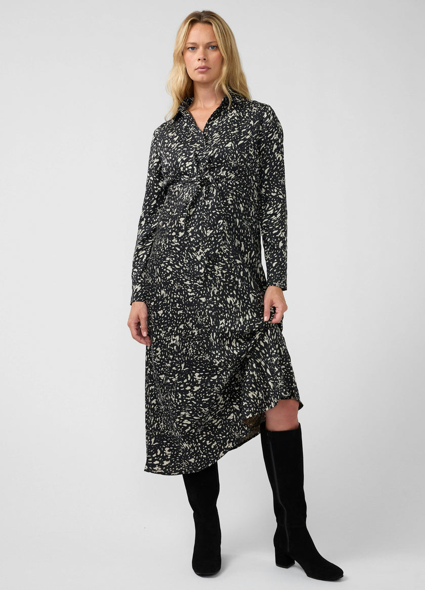 Tie Front Maternity Maxi Shirt Dress