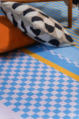 Blue and Pink Striped Checkered Rug by Heather Zhou