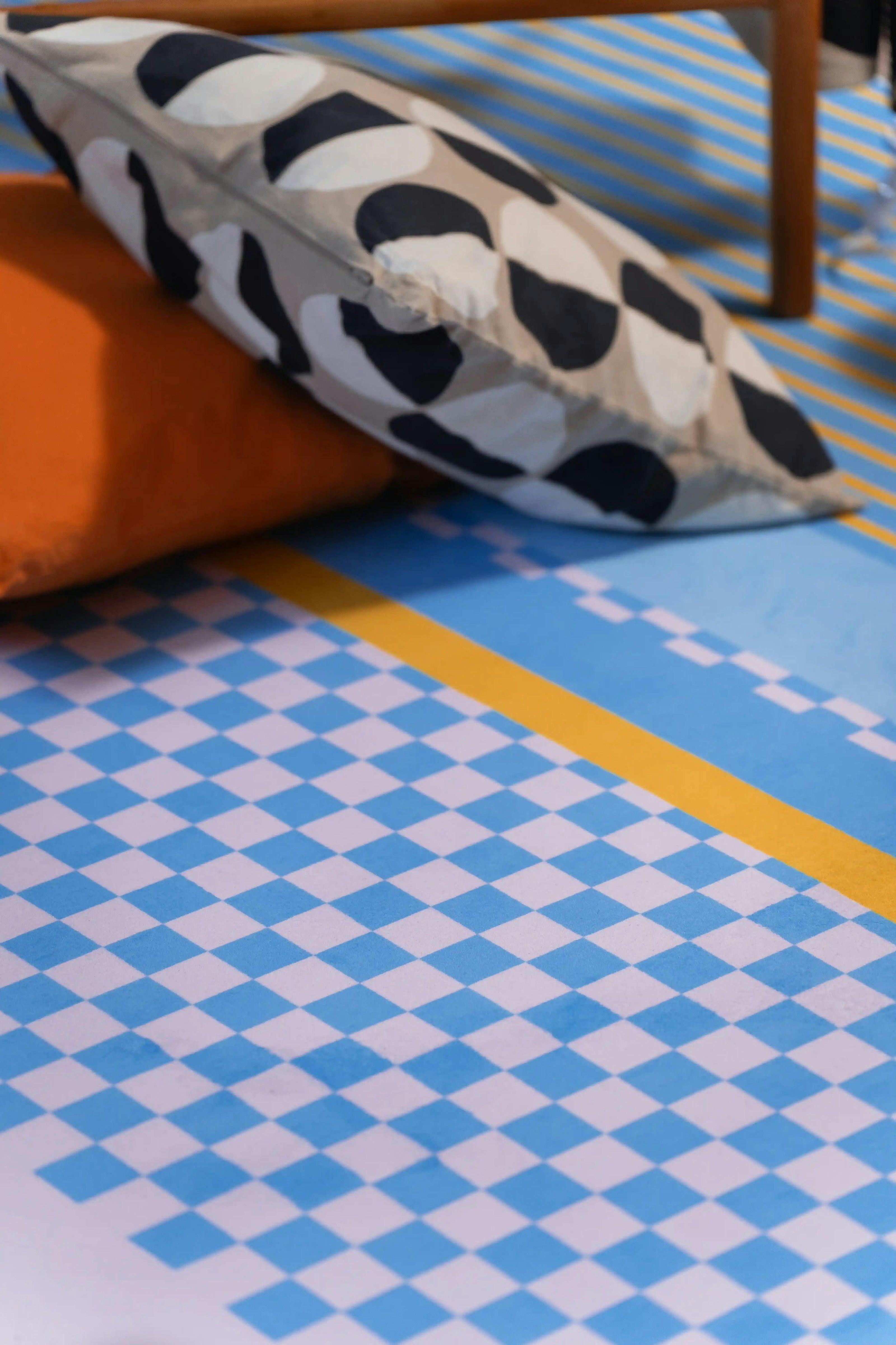 Blue and Pink Striped Checkered Rug by Heather Zhou