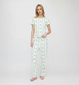 The Kelly Pajama Set - White/Green Arcadia Border