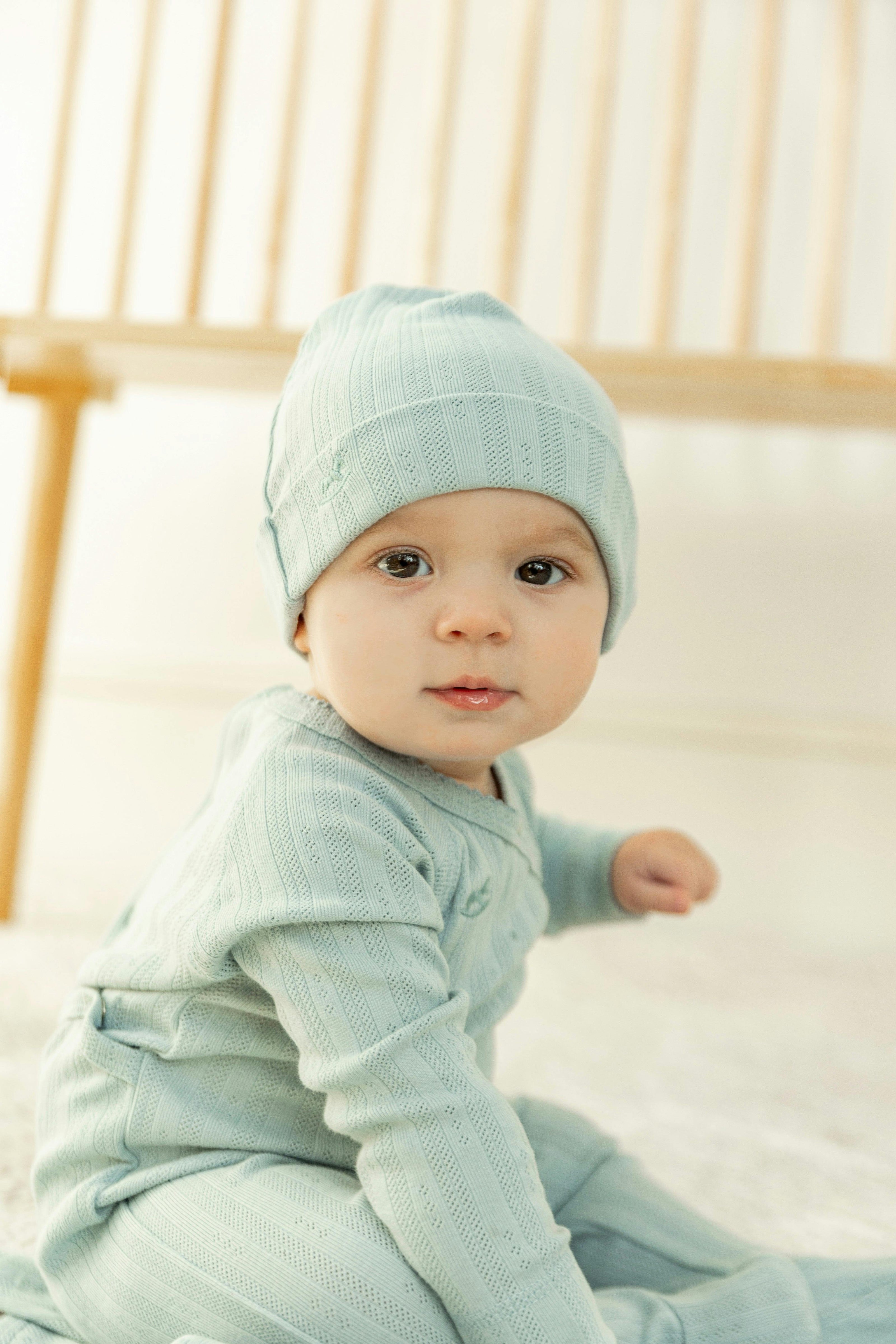 Wrap Ribbed Pointelle Romper and Hat Two Piece Set