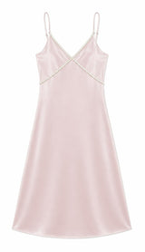 Miller Mauve Satin Maxi Dress With Lace Trim