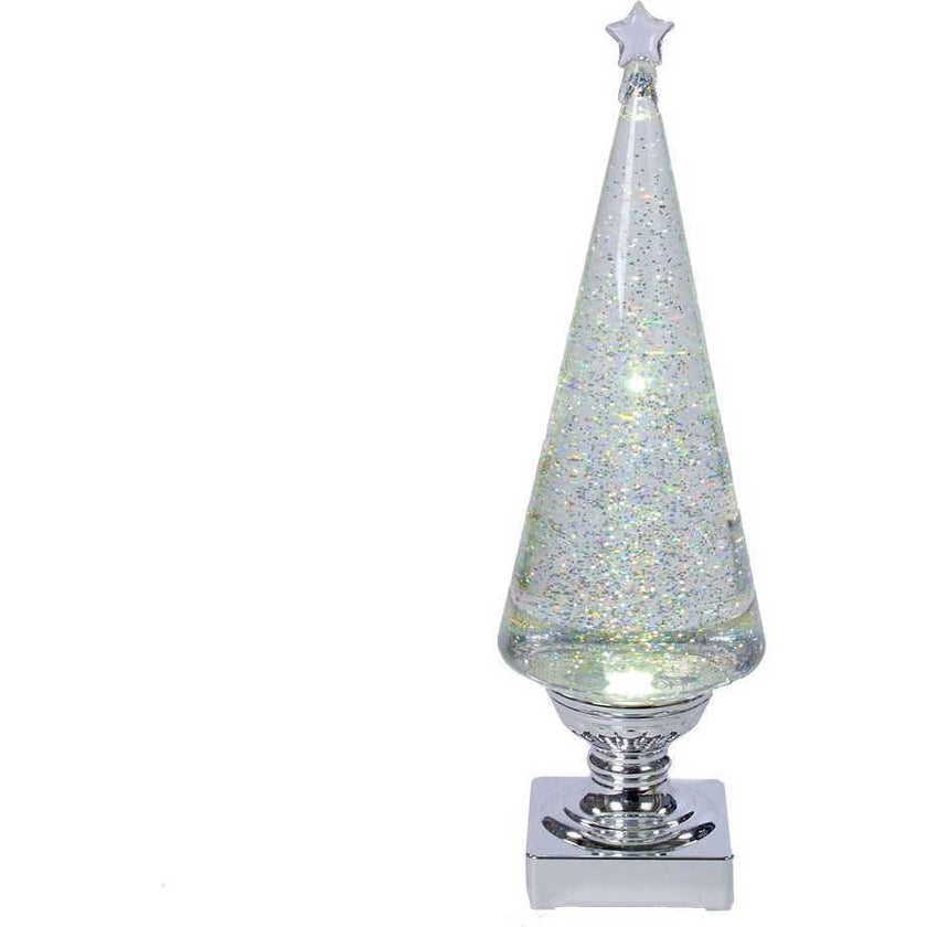14-Inch Battery-Operated Clear and Silver Lava Light Tree