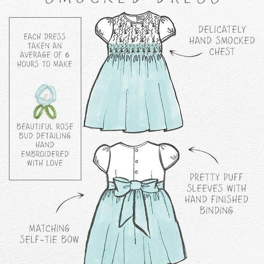 Rose Hand Smocked Dress in Sea Blue