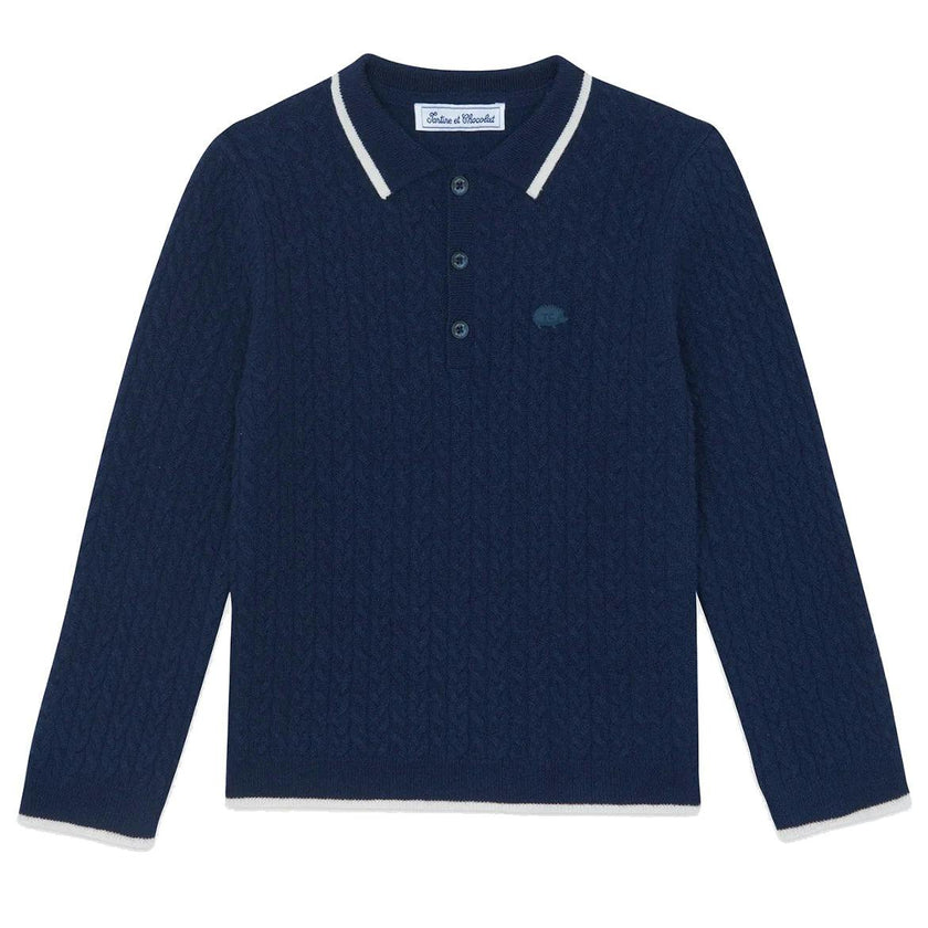TARTINE ET CHOCOLAT Cableknit Polo - Marine