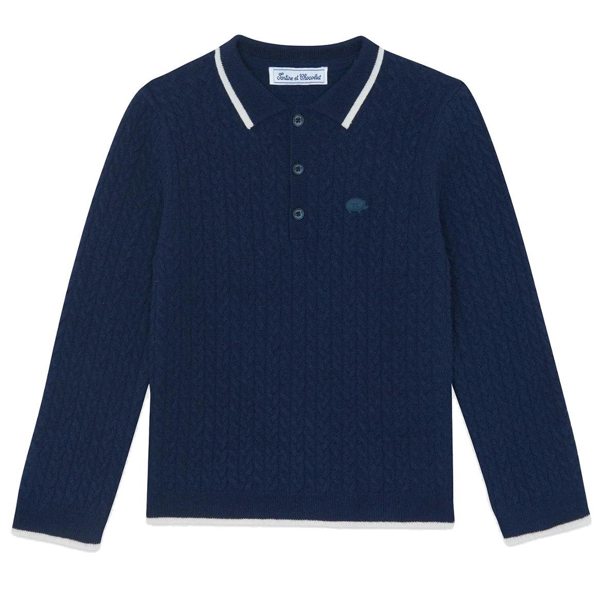TARTINE ET CHOCOLAT Cableknit Polo - Marine