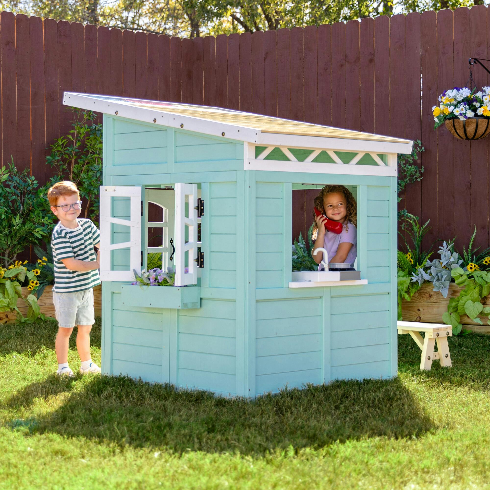 Teamson Kids Rainbow Shade Wooden Playhouse With Kitchen