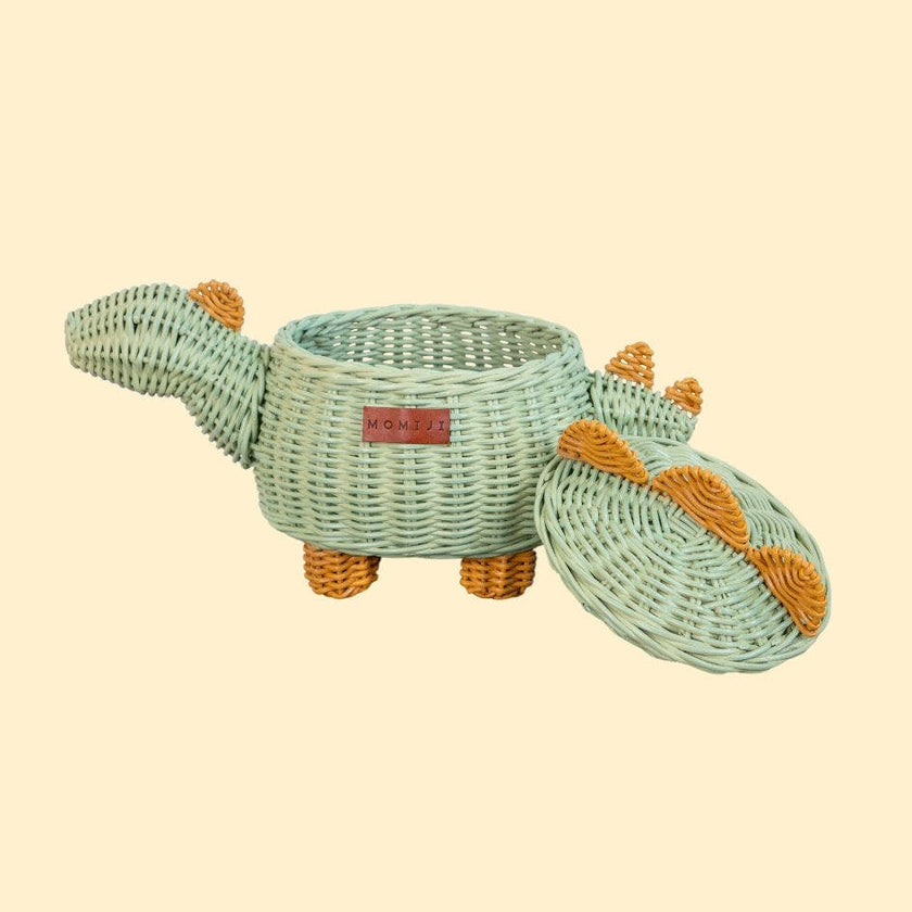 Dinosaur Handcrafted Rattan Storage Basket Mint Green - Small Wicker