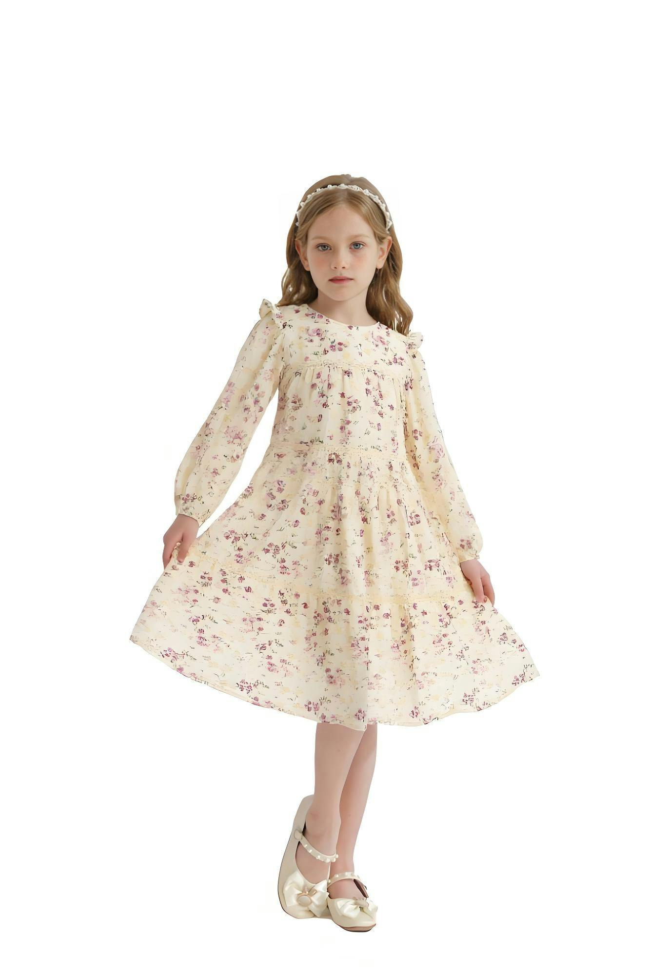 Ivory Floral Ruffle Dress