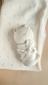 Pique Blanket and Bear Lovey Gift Set - Cream