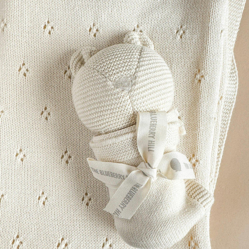 Pique Blanket & Bear Lovey Gift Set, Cream | Organic Cotton