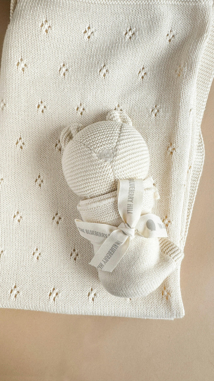 Pique Blanket and Bear Lovey Gift Set - Cream