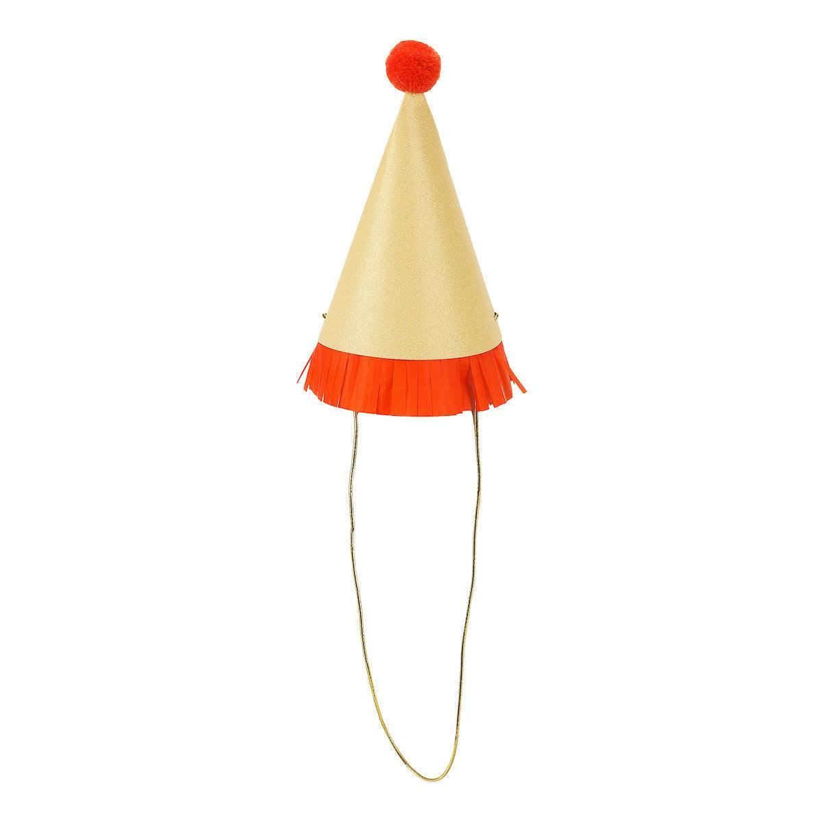 Packed Party Top Off the Fun Mini Glitter Party Hats Set of 8 - Shimmering Glitter Hats with Pom Pom Tops and Gold Elastic Straps, One Size Fits All