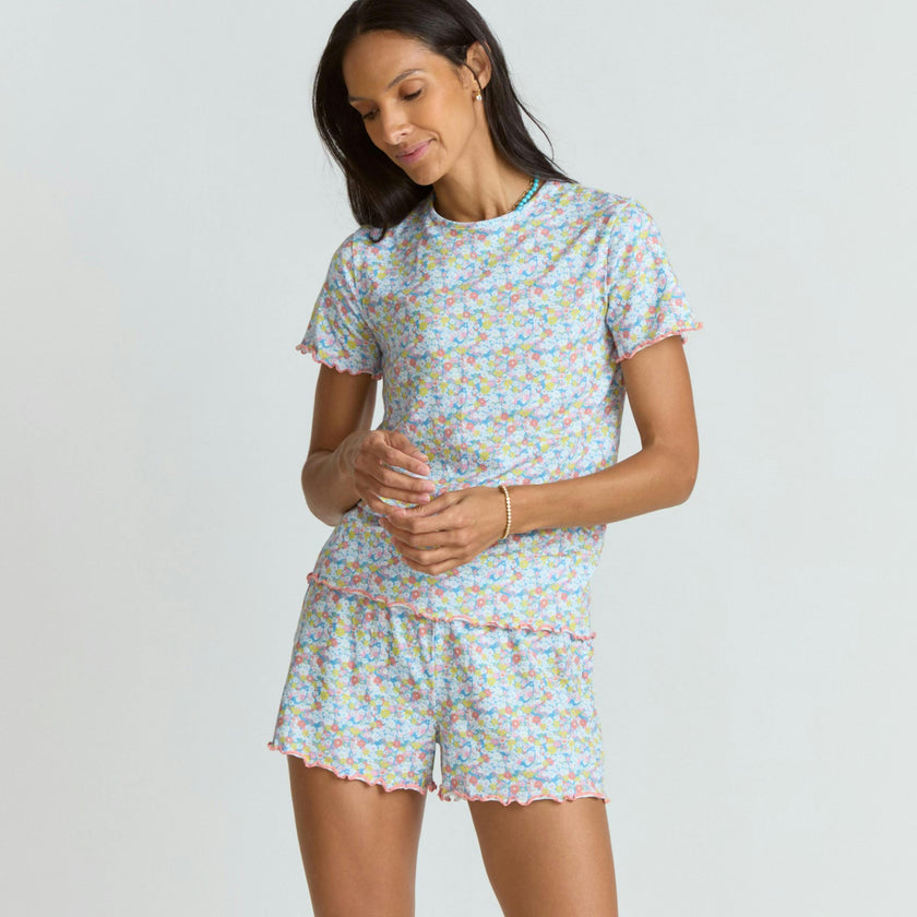 women's jasmine blossom shirt and short pima pajamas set