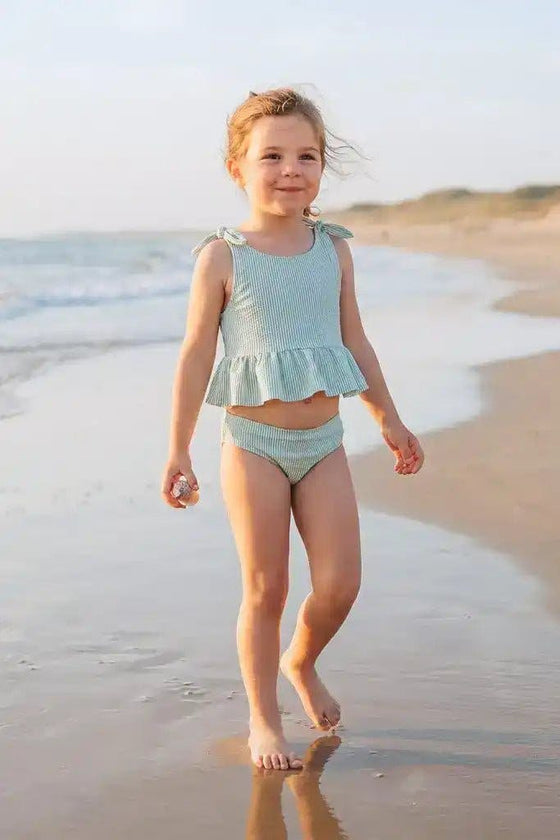 Girls' two-piece swimsuit with green stripes | CANDY 2P