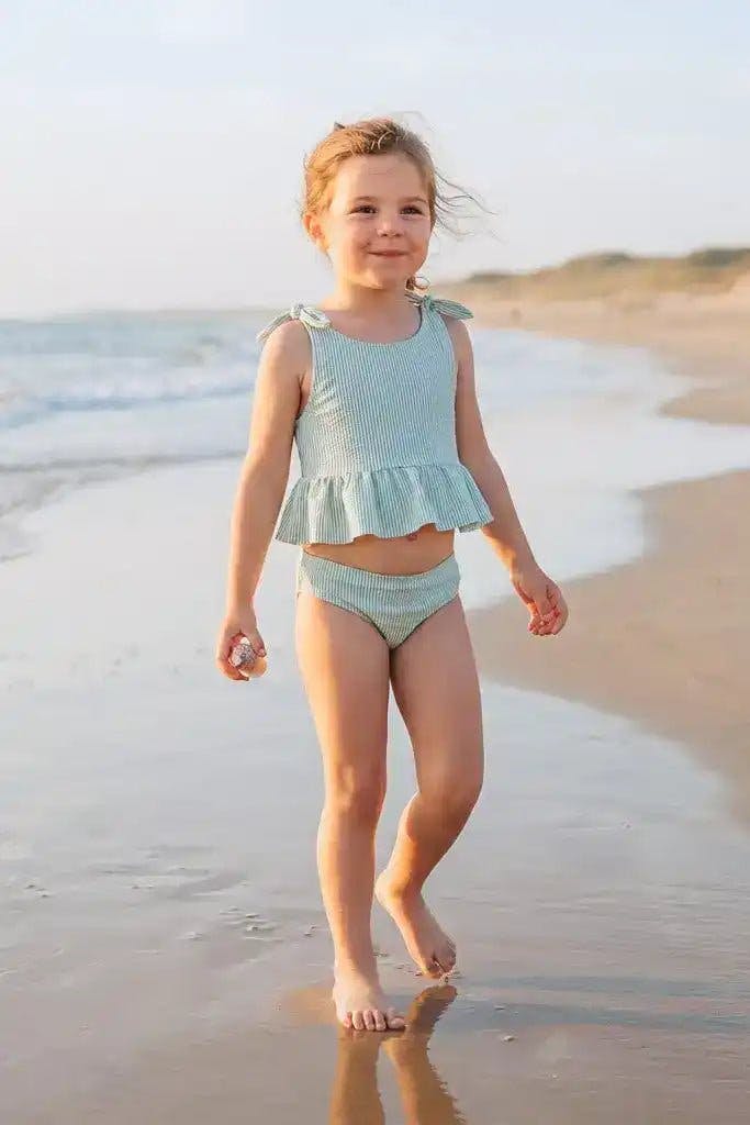 Girls' two-piece swimsuit with green stripes | CANDY 2P