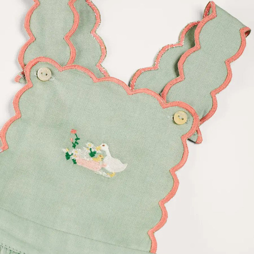 Duck Embroidered Scallop Detail Skirt With Braces in Green (18mths-6yrs)
