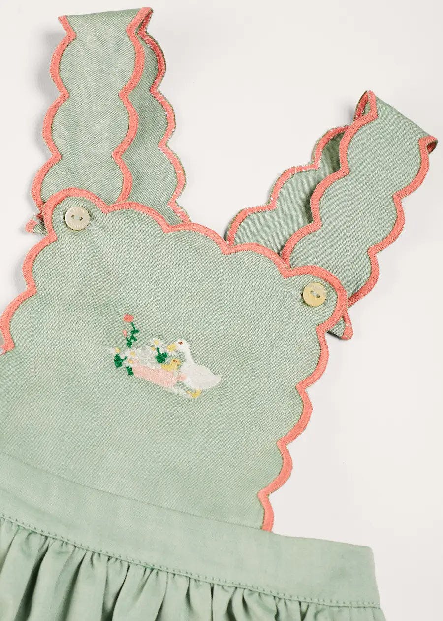 Duck Embroidered Scallop Detail Skirt With Braces in Green (18mths-6yrs)