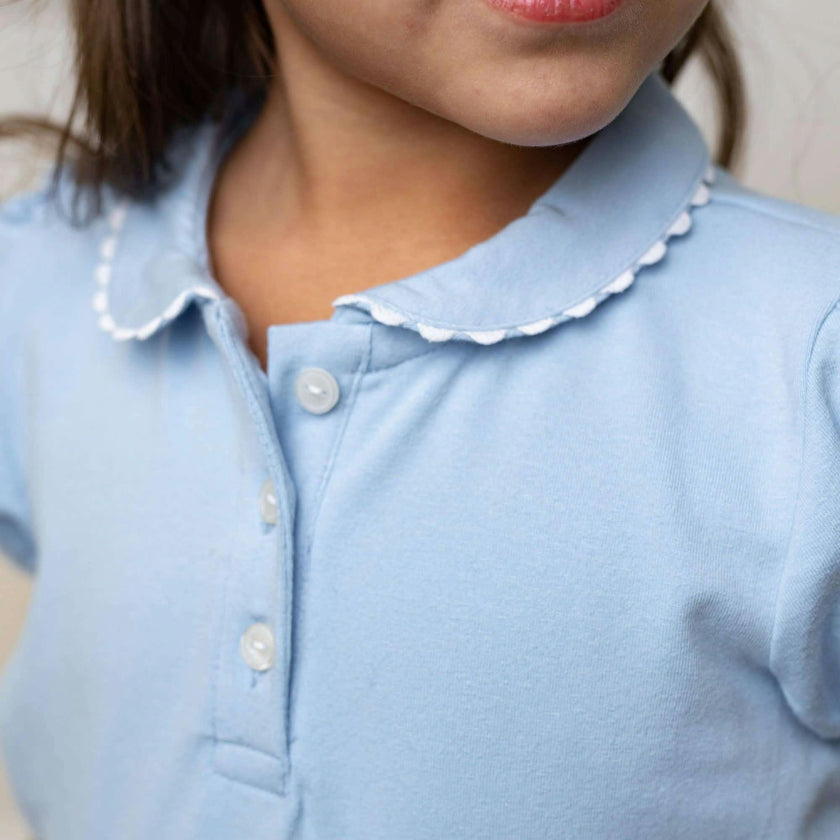 Organic Puff Sleeve Jersey Knit Polo, Blue