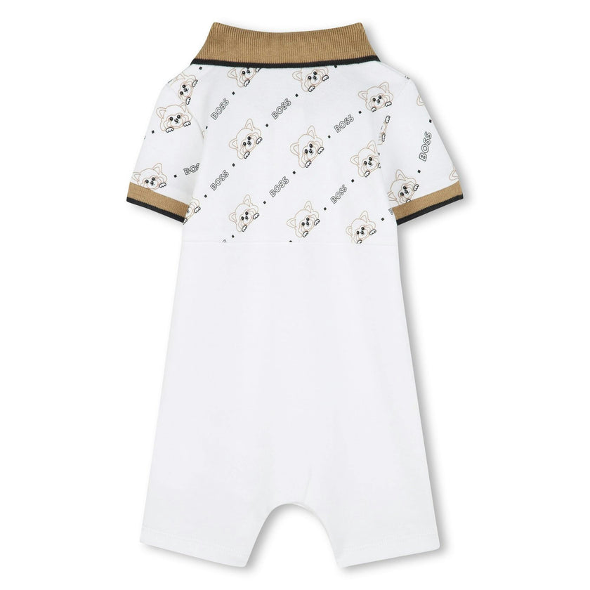 Beige Colorblock Logo Shortie