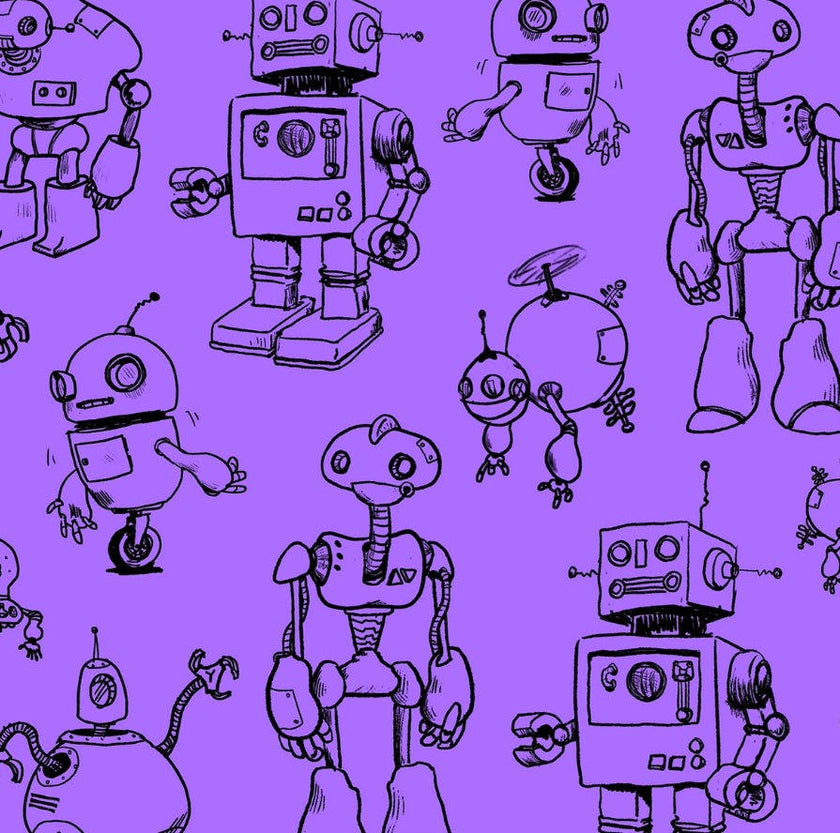 Cross Back Twirly Dress in Robots