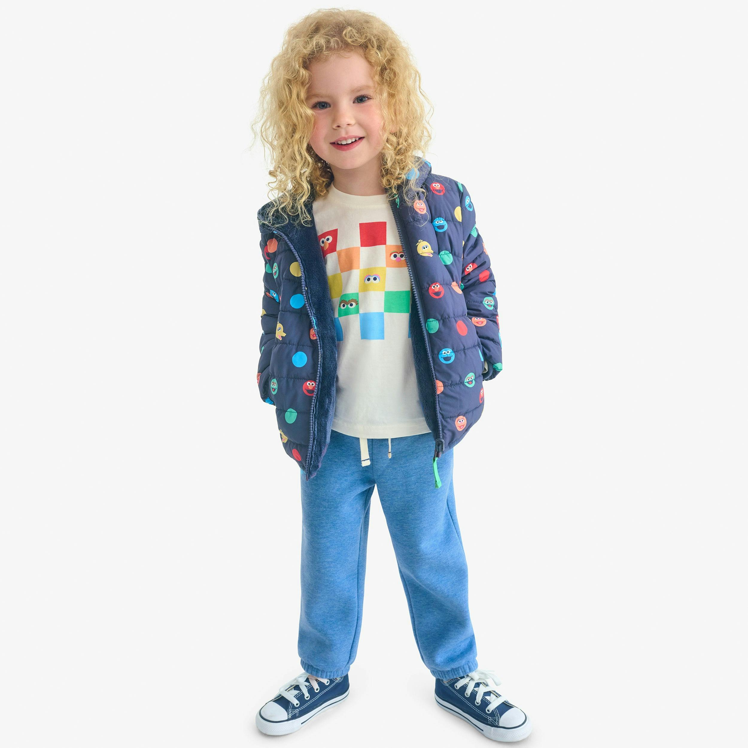 Kids Sesame Street reversible fleece puffer jacket