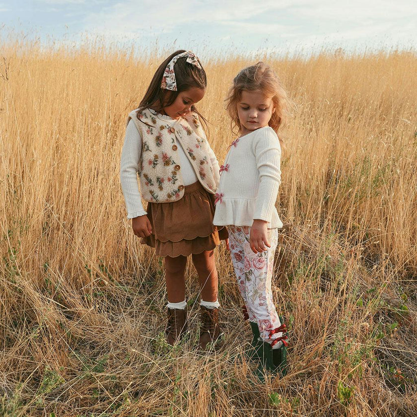 Camel Cotton Corduroy Scalloped Skirt
