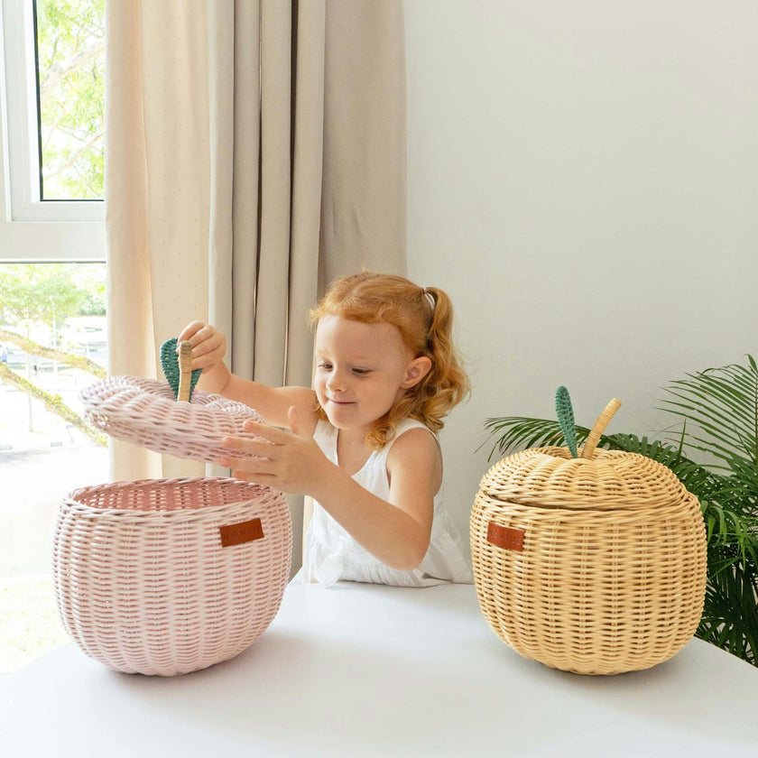 Apple Rattan Storage Basket Pink - Small