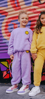 Bright Smiley Fuzzy Sweatshirt And Pant Set