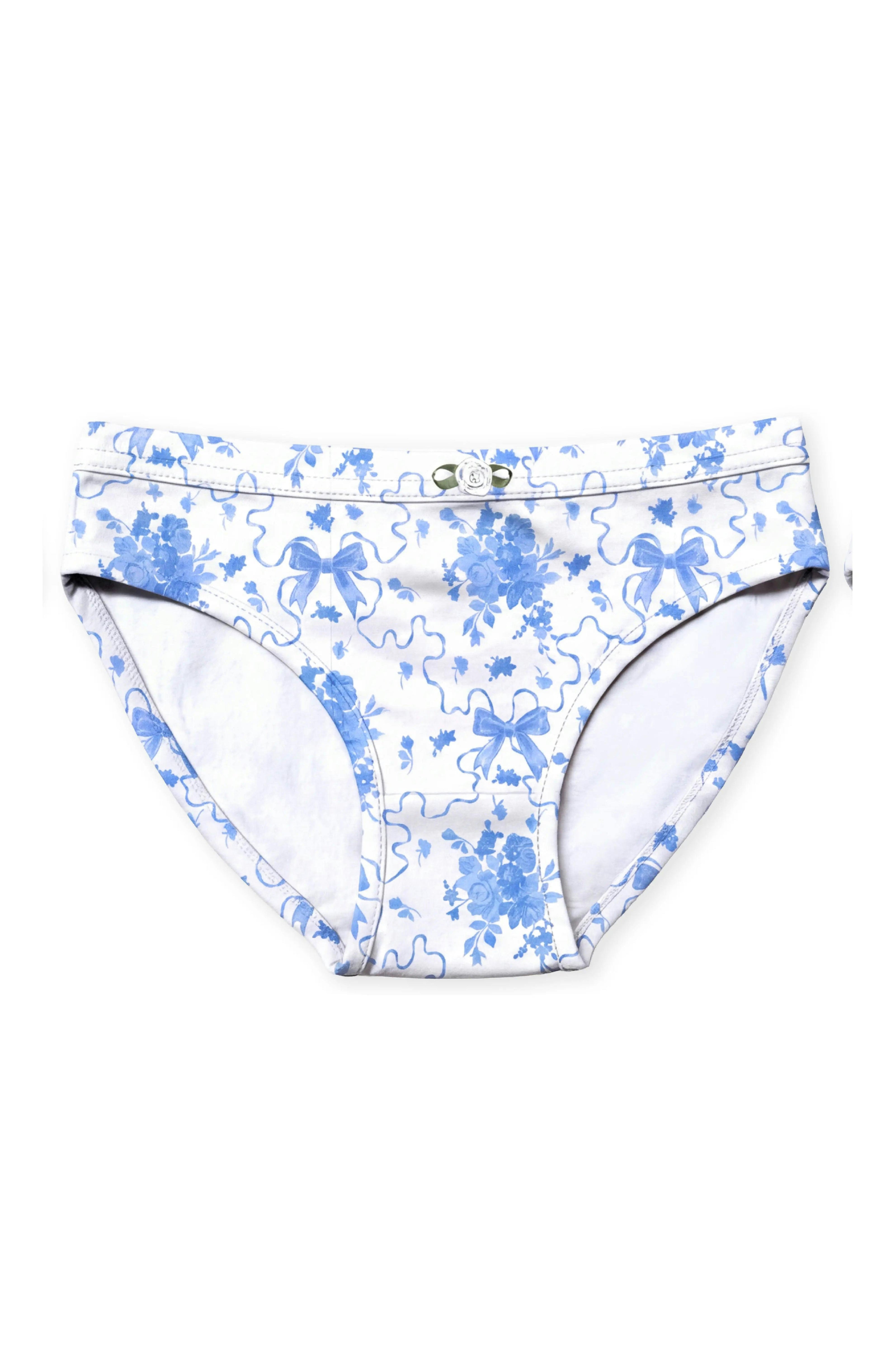 Girls Underwear 3 Piece Set - Light Blue, Blue Posies & Blue Stripes Girls Underwear 3 Piece Set