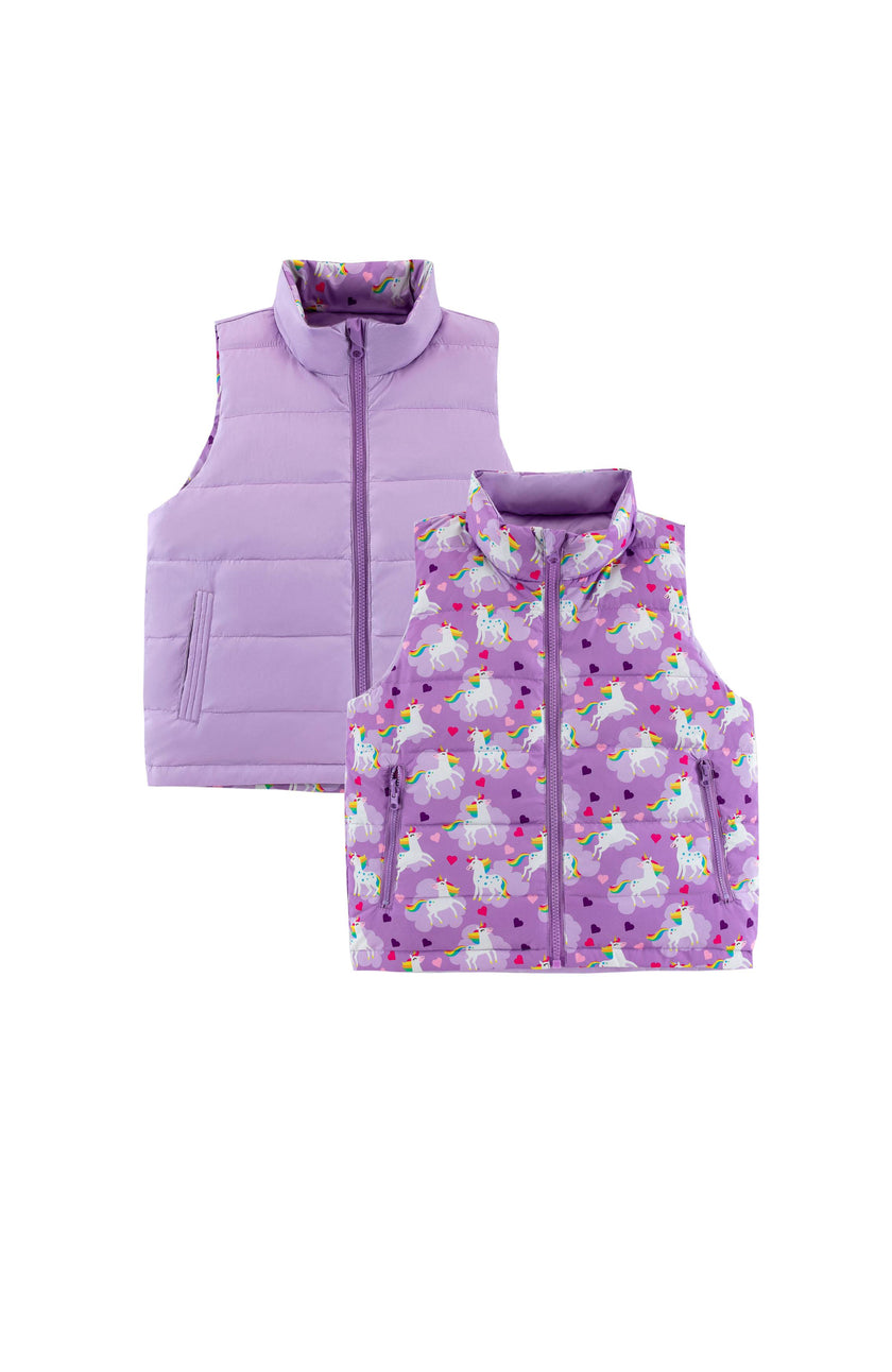 Casey Reversible Lightweight Down Puffer Vest, Flying Unicorn