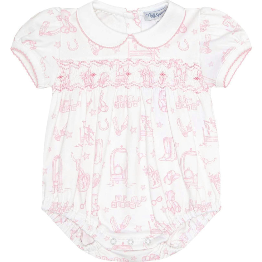 Pink Lone Star Toile Smocked Bubble