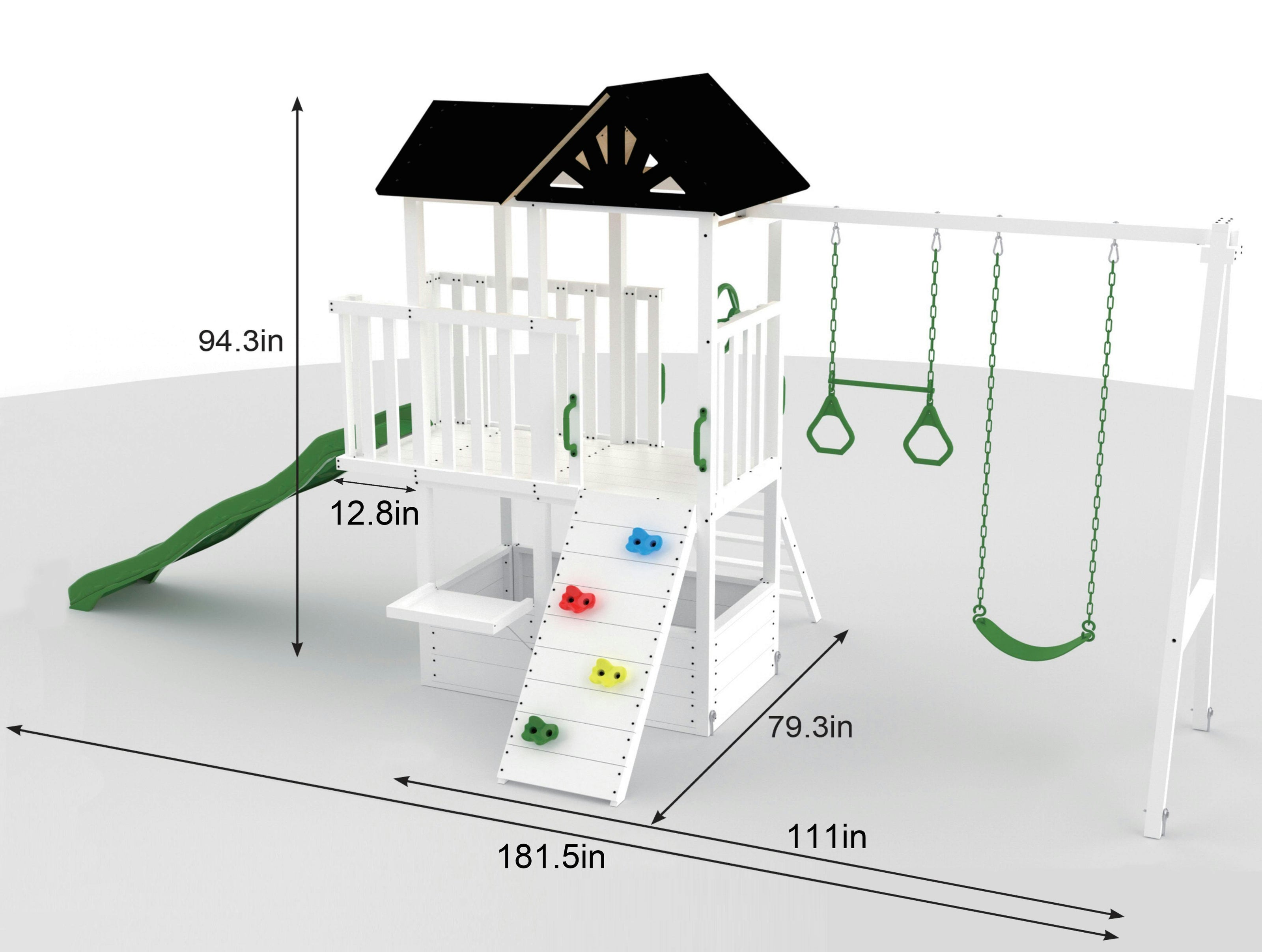 Craftsman | Modern Wooden Swing Set with Slide, Climber & Sandbox