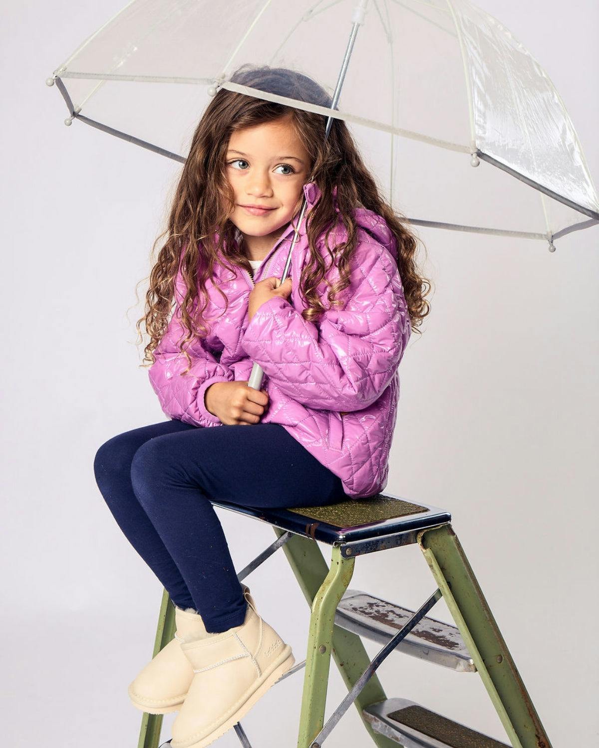 Kids Puffer Jacket in Hi-Gloss Pink Lavender