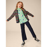 Modern Print Ribbed Long Sleeve Mock Neck Top, Multi